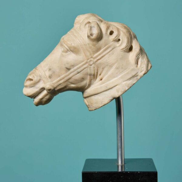 Antique Neoclassical Carved Marble Horse Head Sculpture