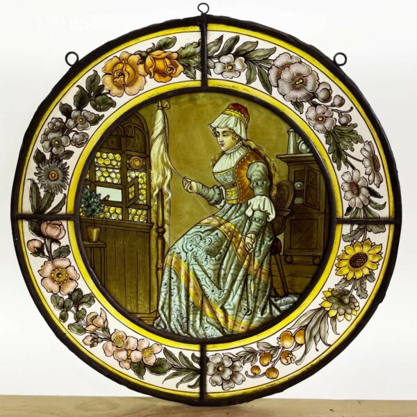 Antique Stained Glass Roundel of Victorian Woman