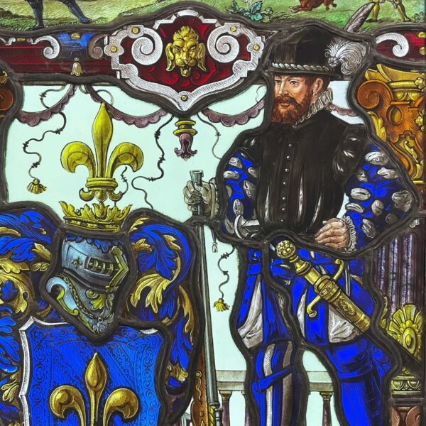 Antique Stained Glass Panel of Nobleman