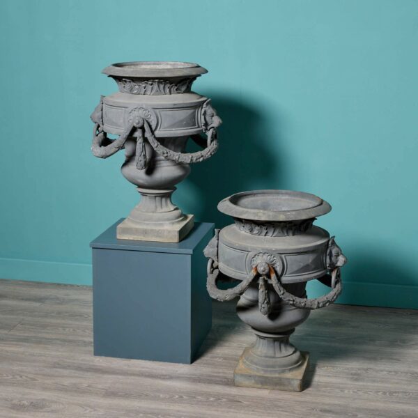 Pair of Large Antique Empire Style Cast Iron Urns