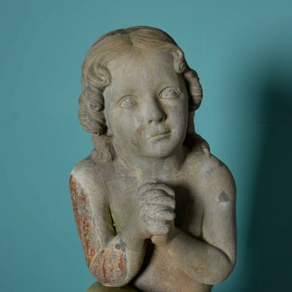 Antique Cast Iron Statue of a Praying Child