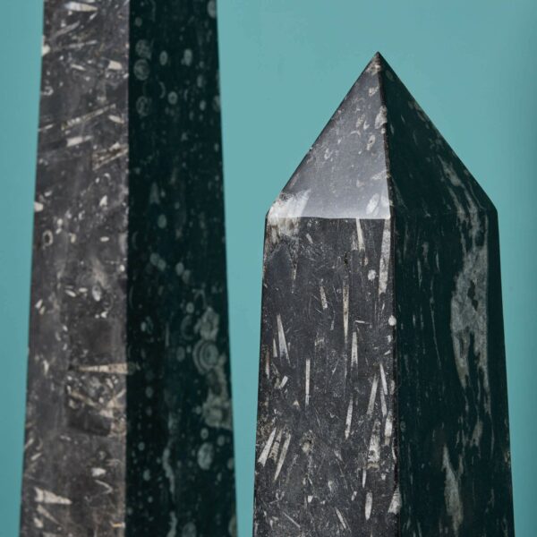 Pair of Large Orthoceras Obelisks