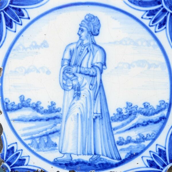 Antique Blue Delft Tile of Figure in Turkish Dress