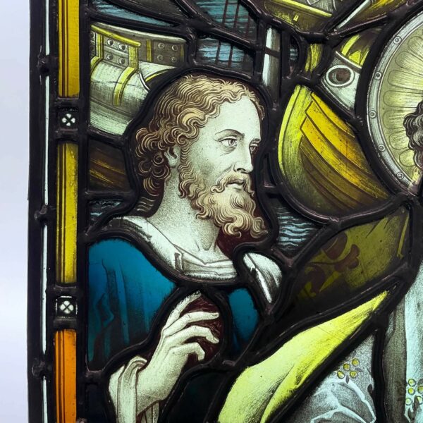 Antique Ecclesiastical Stained Glass Panel of Biblical Scene