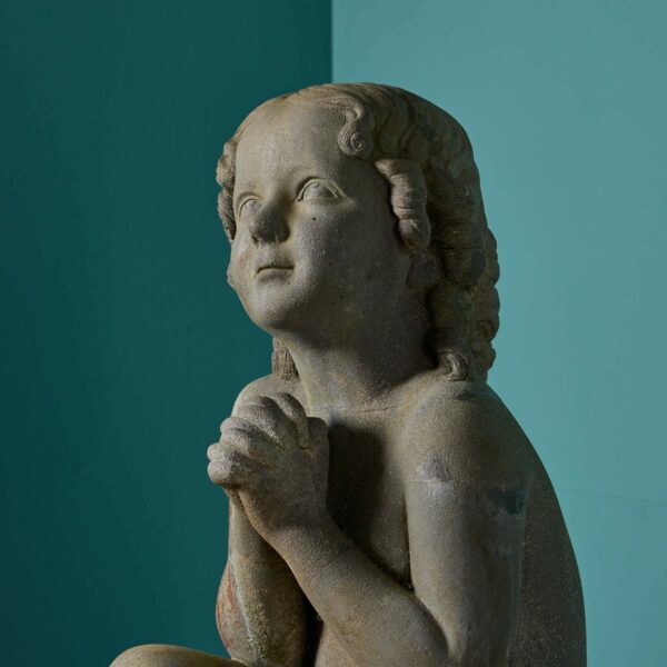 Antique Cast Iron Statue of a Praying Child