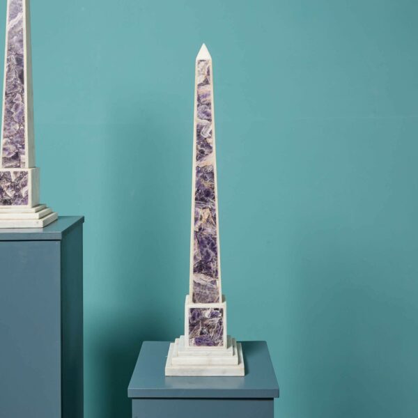 Amethyst & White Statuary Marble Obelisks
