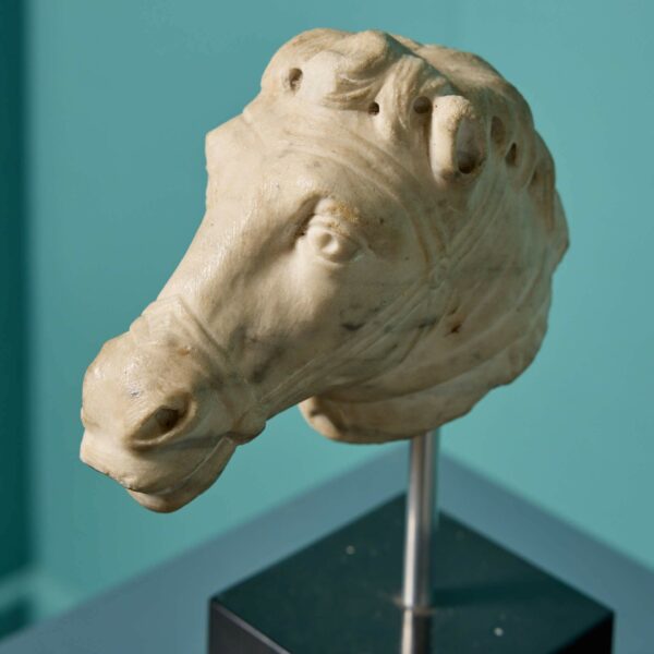 Antique Neoclassical Carved Marble Horse Head Sculpture