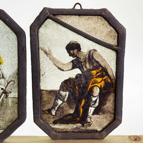 Set of 4 Antique Stained Glass Panels of Neoclassical Figures