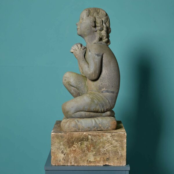 Antique Cast Iron Statue of a Praying Child