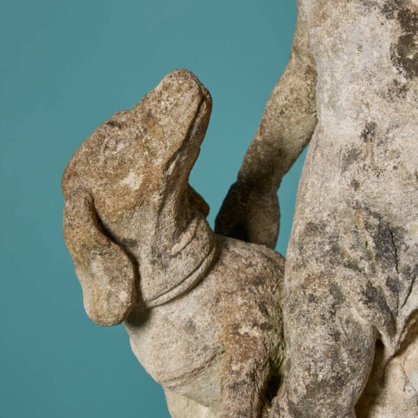 Weathered Italian Limestone Statue of Putto & Dog