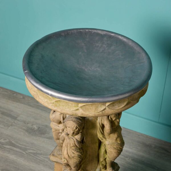 Antique Stoneware Birdbath of the Four Seasons