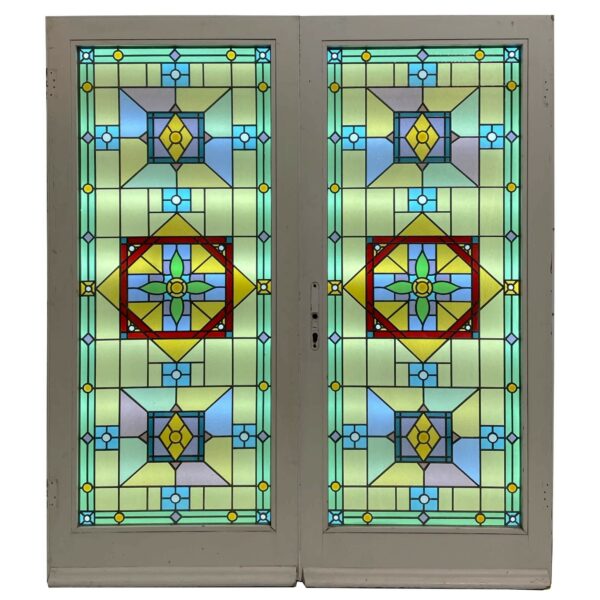 Set of Reclaimed Stained Glass Double Doors