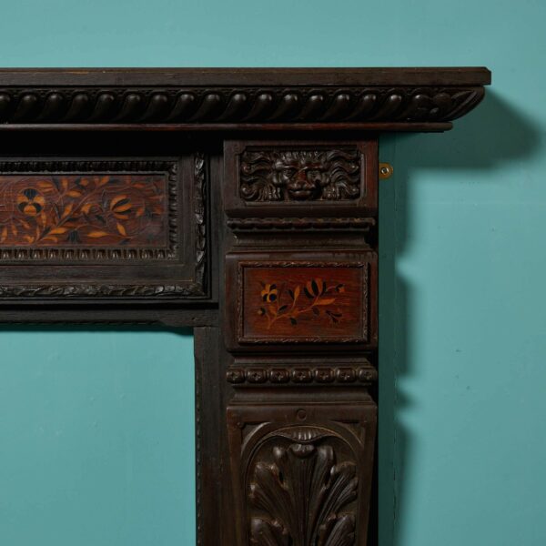 Antique 19th century Jacobean Carved Oak Fireplace