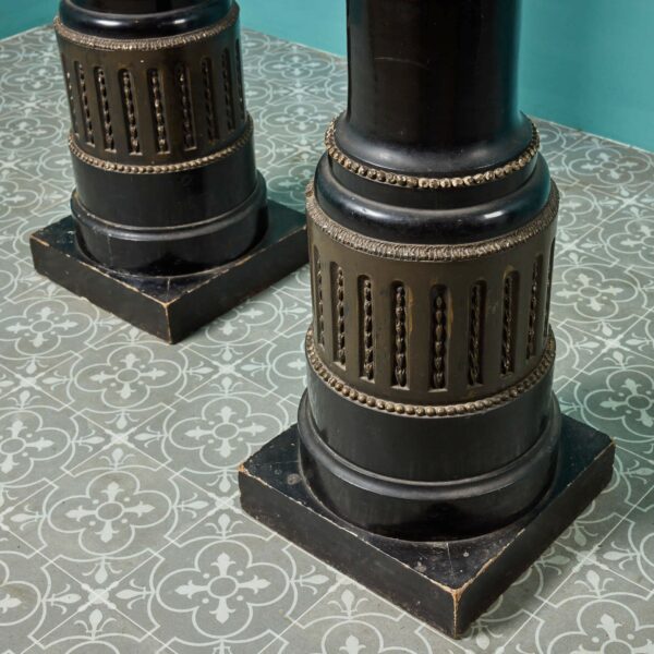 Pair of Antique Chinese Bronze Urns on Columns