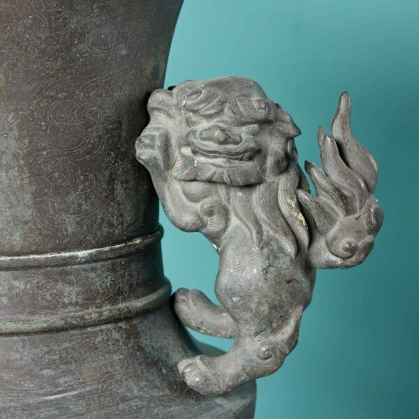 Pair of Antique Chinese Bronze Urns on Columns