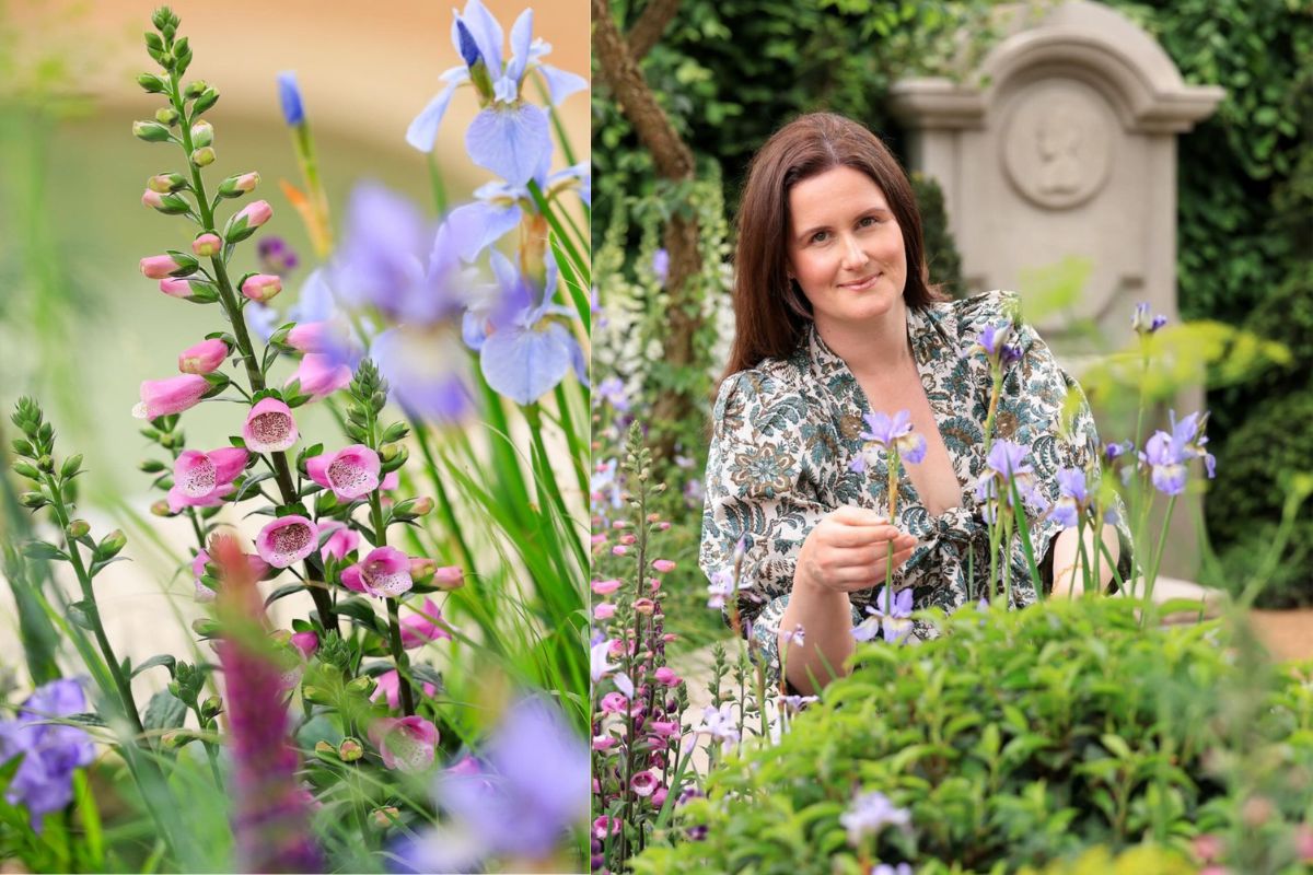 Designer Holly Johnston in The Bridgerton Garden at RHS Chelsea Flower Show.