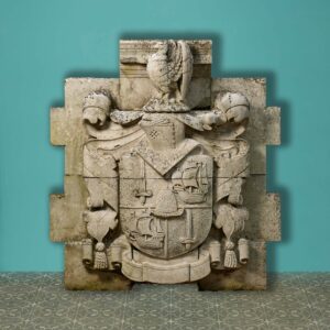 Large Antique English Carved Portland Stone Armorial Crest