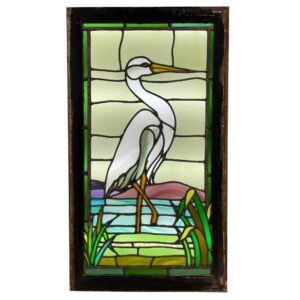 1920s Art Deco Heron Stained Glass Window