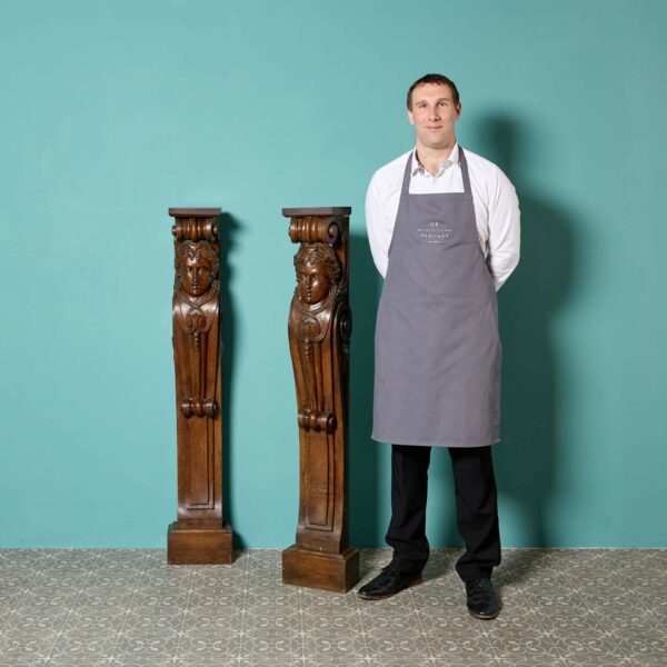 Large Pair of Antique English Carved Oak Caryatid Brackets