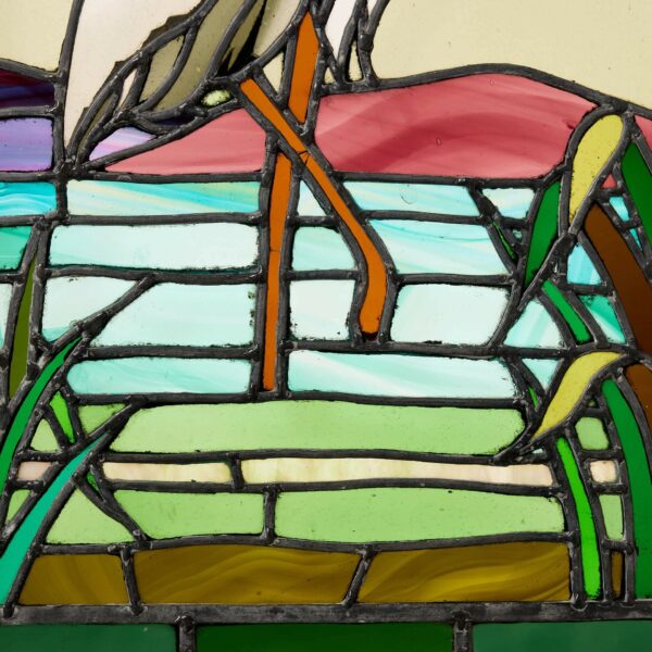 1920s Art Deco Heron Stained Glass Window