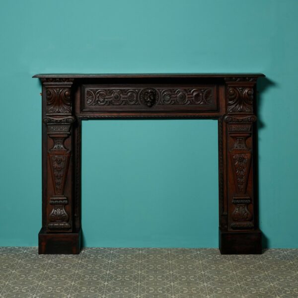 Large Antique Jacobean Dark Oak Fireplace