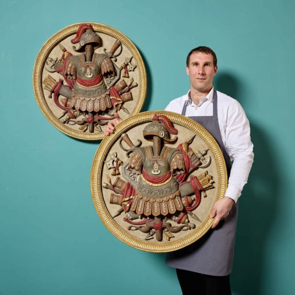 Pair of Large Antique Roman Style Carved Roundels