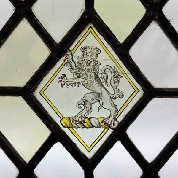 3 Pane Antique Heraldic Stained Glass Window