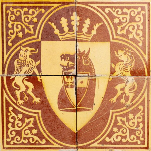 Antique Encaustic Heraldic Tile Panel by Chamberlain Co