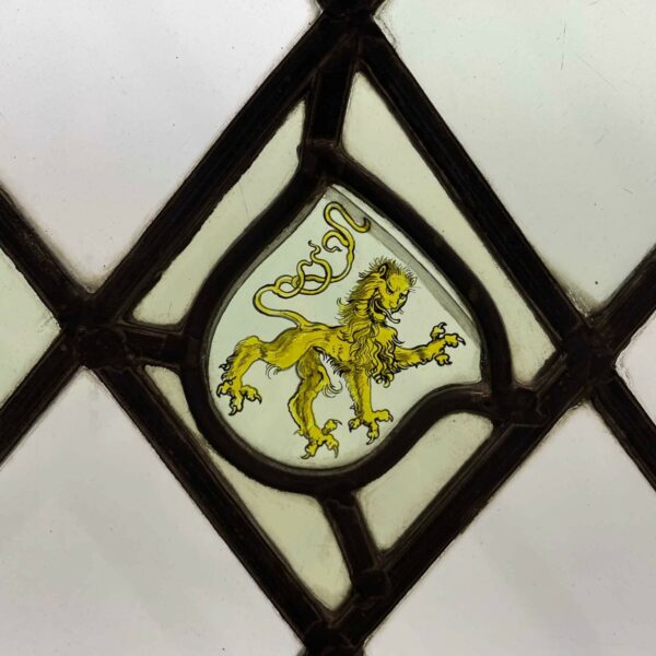 3 Pane Antique Heraldic Stained Glass Window