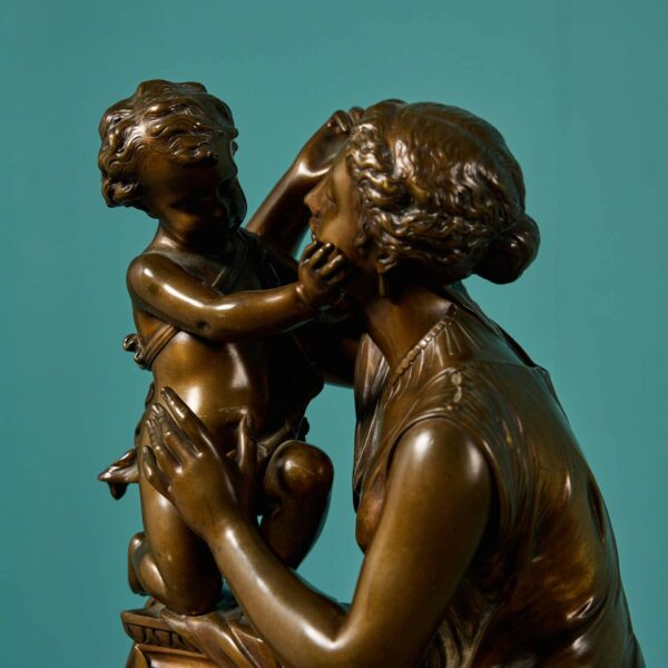 Antique French Bronze Sculpture of Mother & Child