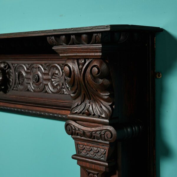 Large Antique Jacobean Dark Oak Fireplace