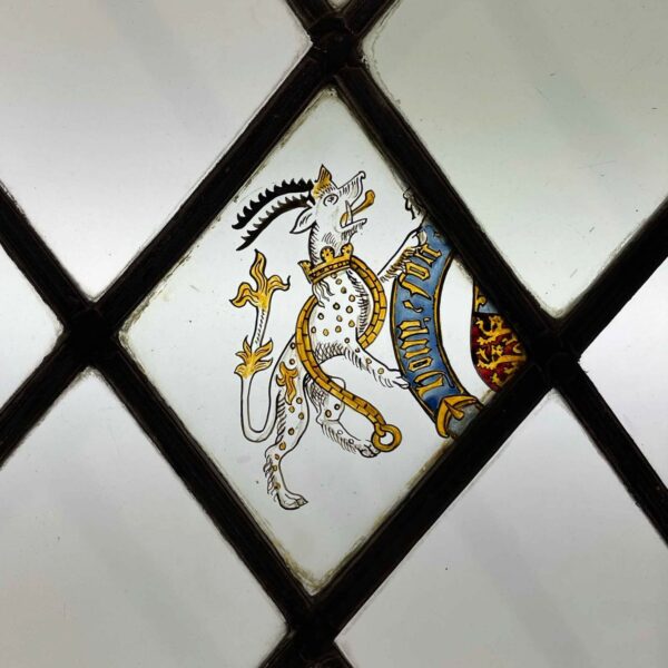 3 Pane Antique Heraldic Stained Glass Window