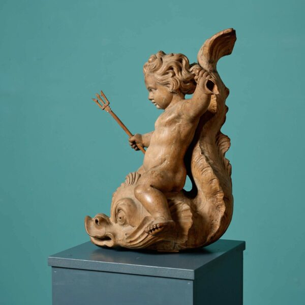 Antique Neoclassical Carved Cherub & Dolphin