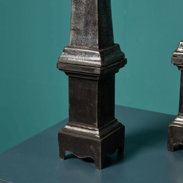 Pair of Polished Cast Iron Obelisks