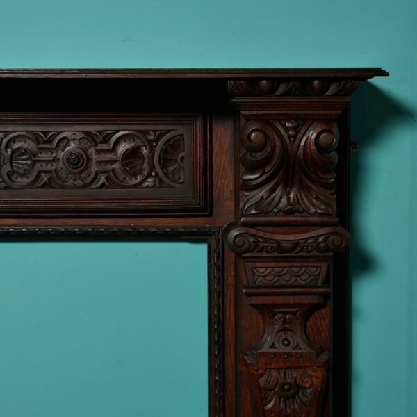 Large Antique Jacobean Dark Oak Fireplace