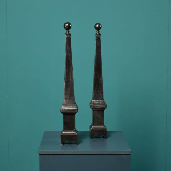 Pair of Polished Cast Iron Obelisks