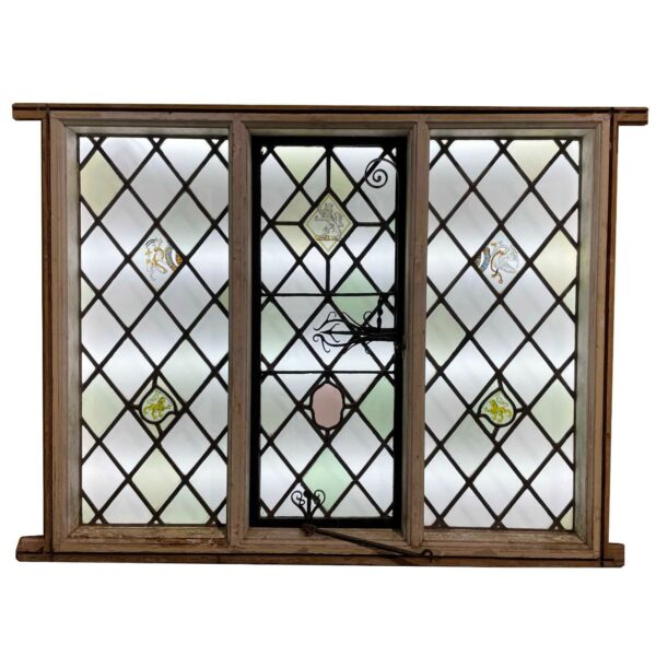 3 Pane Antique Heraldic Stained Glass Window