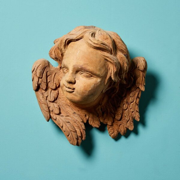 Antique Carved Pine Cherub Wall Hanging