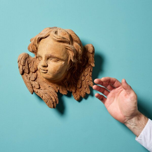 Antique Carved Pine Cherub Wall Hanging