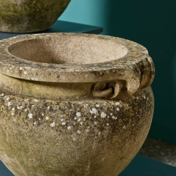 Two Weathered Compton Style Scroll Pots