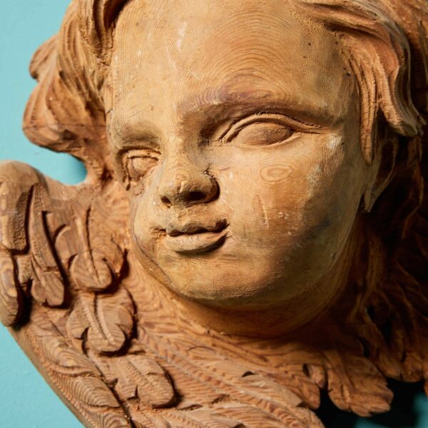 Antique Carved Pine Cherub Wall Hanging