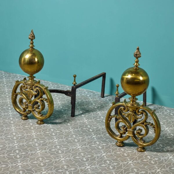 0_107-1__1_ Set of Large Baroque Style Cast Brass Fire Dogs