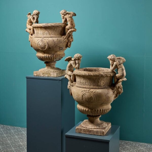 0_108-1 Pair of 19th Century French Terracotta Urns After Claude Ballin