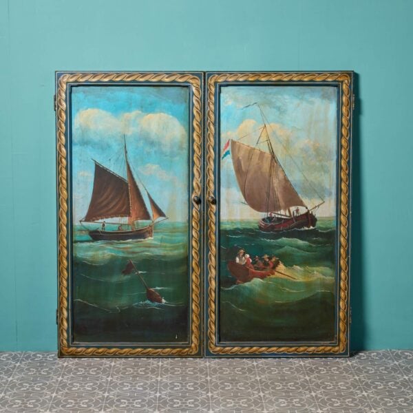 0_17747-1 Set of Hand Painted Cupboard Doors Depicting A Maritime Scene
