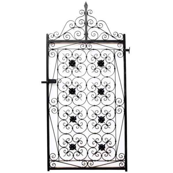 0_178-8 Tall Antique Wrought Iron Side Gate with Finial