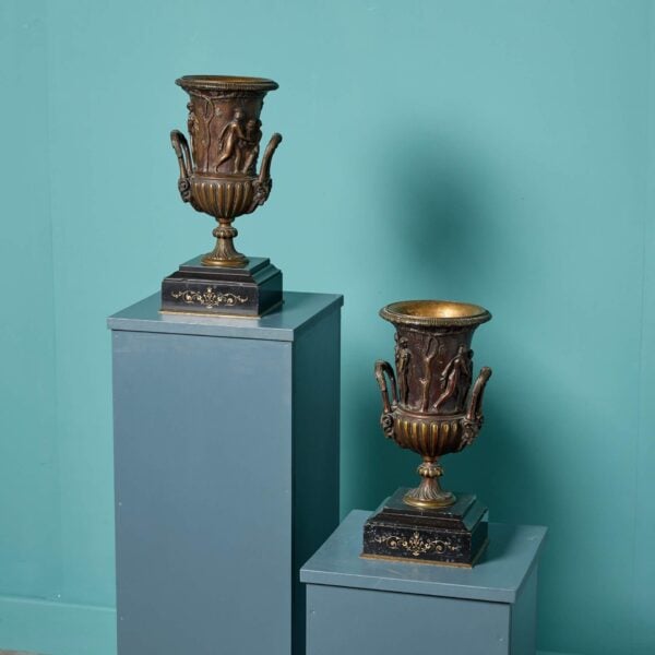 Pair of Decorative Antique Bronze Medici Style Urns