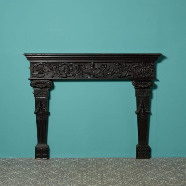 English Carved Oak Tudor Style Fireplace