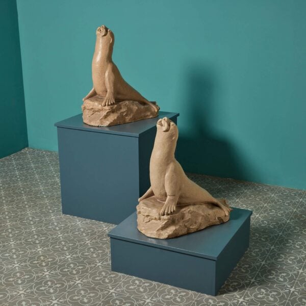 0_31500-1 Pair of Leeds Fireclay Co. LEFCO Seal Garden Fountains