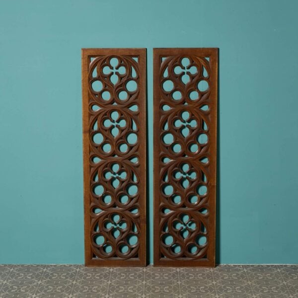 Two Antique Victorian Carved Oak Panels