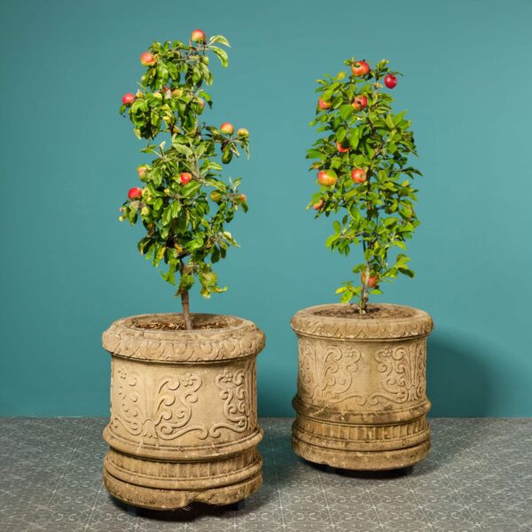 0_35075-trees-2 Two Large Reclaimed Carved Limestone Pots